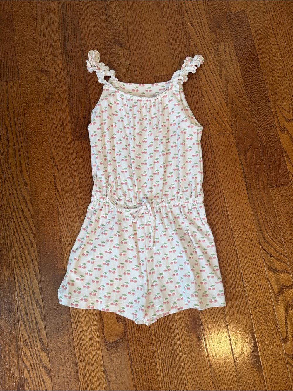 Girls' Cream Cherry-Print Romper with Twisted Straps